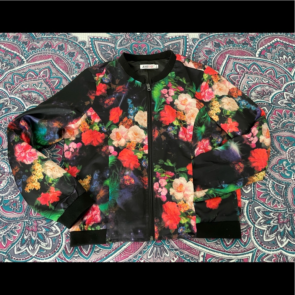Floral Satin Finish Bomber Jacket - Picture 6 of 14